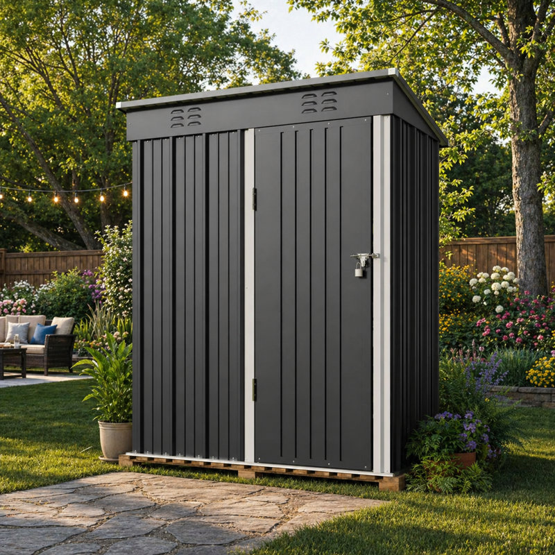 Aiho 5 ft. W X 3 ft. D Metal Vertical Storage Shed & Reviews | Wayfair